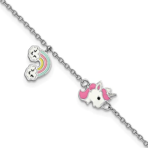 Finest Gold Sterling Silver Rhodium-Plated Enamel Unicorn Rainbow 5.75 in. Plus 1 in. Extension Bra