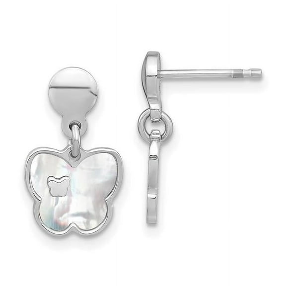 Finest Gold Sterling Silver Rhodium-Plated Mother of Pearl Butterfly Dangle Earrings