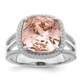 thumbnail image 1 of Finest Gold Sterling Silver Rhodium-Plated Polished CZ & Peach Crystal Ring - Size 7, 1 of 1