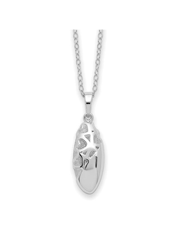 Sterling Silver Rhodium-plated Scrolled Hearts Ash Holder 18 Inch Necklace