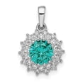 thumbnail image 1 of Finest Gold Sterling Silver Rhodium-Plated Teal & White CZ Pendant, 1 of 1