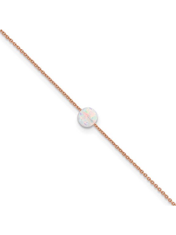 Finest Gold Sterling Silver Rose-Tone White Created Opal Bead 9 in. Plus 2 in. Extender - Total 11 in. Anklet
