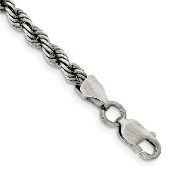 Finest Gold Sterling Silver Ruthenium-Plated 4 mm Rope Chain 8 in. Bracelet