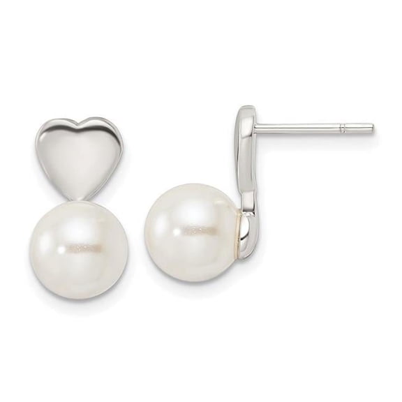 Finest Gold Sterling Silver Shell Pearl Heart Post Earrings