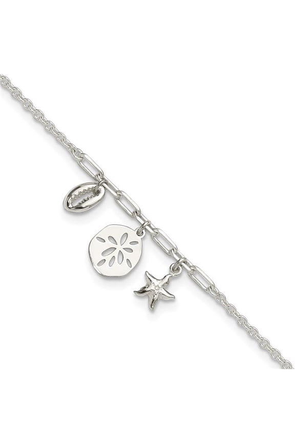 Sterling Silver Shells 9 in. Plus 1 in. Extension Anklet