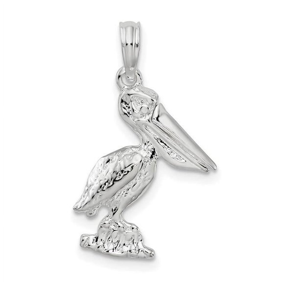 Finest Gold Sterling Silver Small 3D Standing Moveable Mouth Pelican Pendant