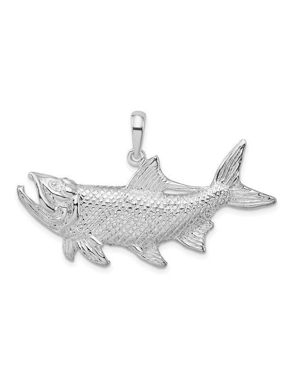 De-Ani Sterling Silver Rhodium-Plated Tarpon Fish with Open Mouth Pendant