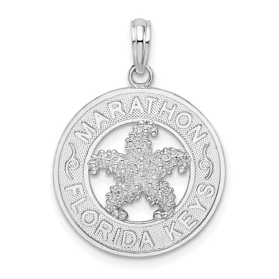 Finest Gold Sterling Silver Textured Marathon FL Keys Circle with Starfish Pendant