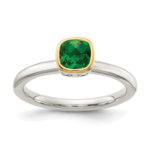 Finest Gold Sterling Silver with 14K Accent Created Emerald Ring, Size 7