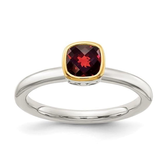 Finest Gold Sterling Silver with 14K Accent Garnet Ring, Size 8