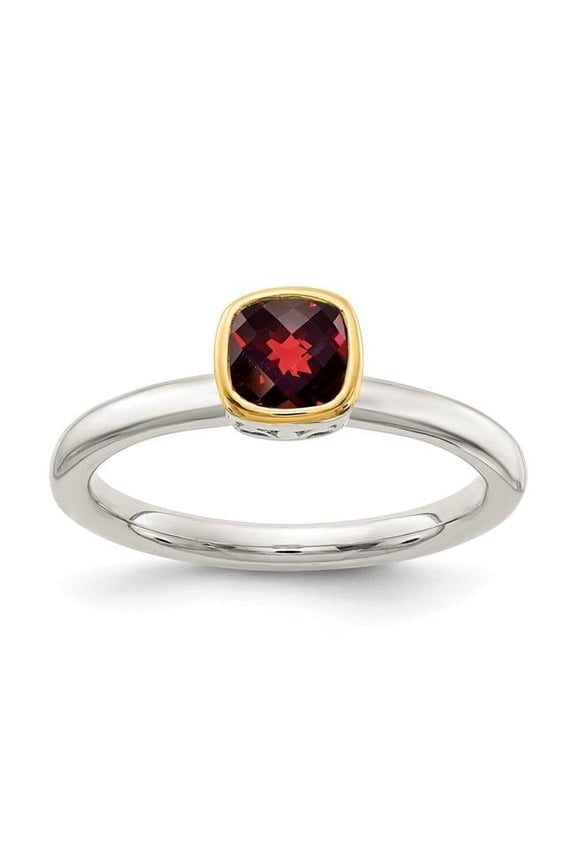 Sterling Silver with 14K Accent Garnet Ring, Size 8