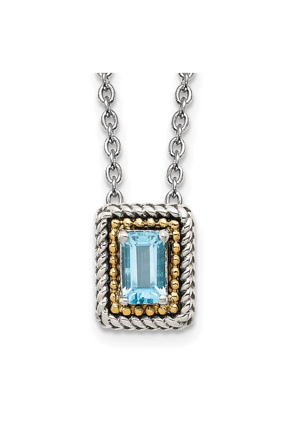 Sterling Silver with 14K Accent Light Swiss Blue Topaz Necklace