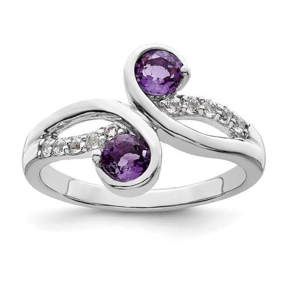 Finest Gold SterlingSilver Rhodium-Plated 0.6TW Amethyst & White Topaz Swirl Ring - Size 7