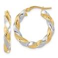 thumbnail image 1 of Finest Gold TF1967 14K Yellow Gold with White Rhodium Polished Twisted Hoop Earrings, 1 of 3