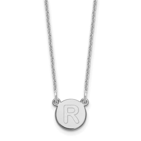 Finest Gold10XNA722W-R 10K White Gold Tiny Circle Block Initial Letter R Necklace