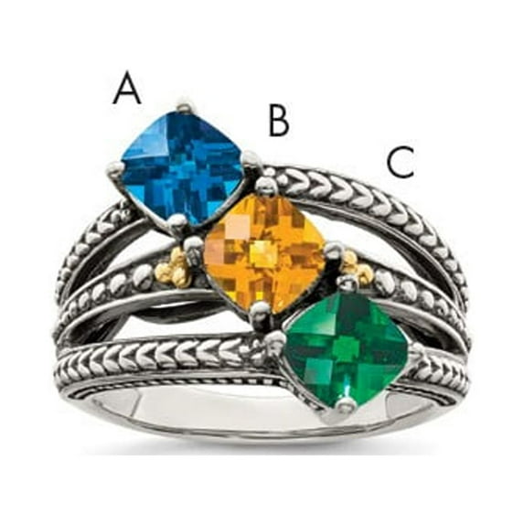 Finest GoldQMR11-3-10 Sterling Silver Two-Tone & 14K Three-Stone Mothers Ring Mounting - Size 10