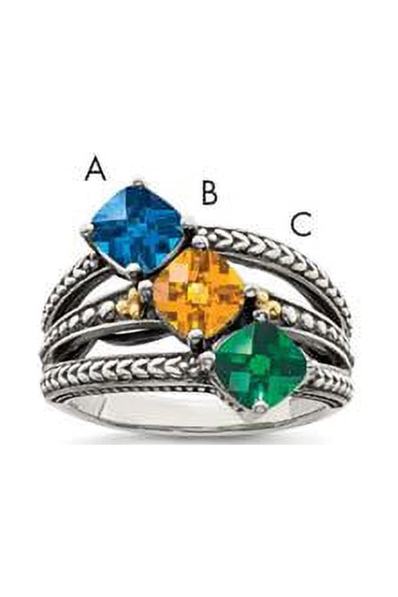 QMR11-3-6 Sterling Silver Two-Tone & 14K Three-Stone Mothers Ring Mounting - Size 6