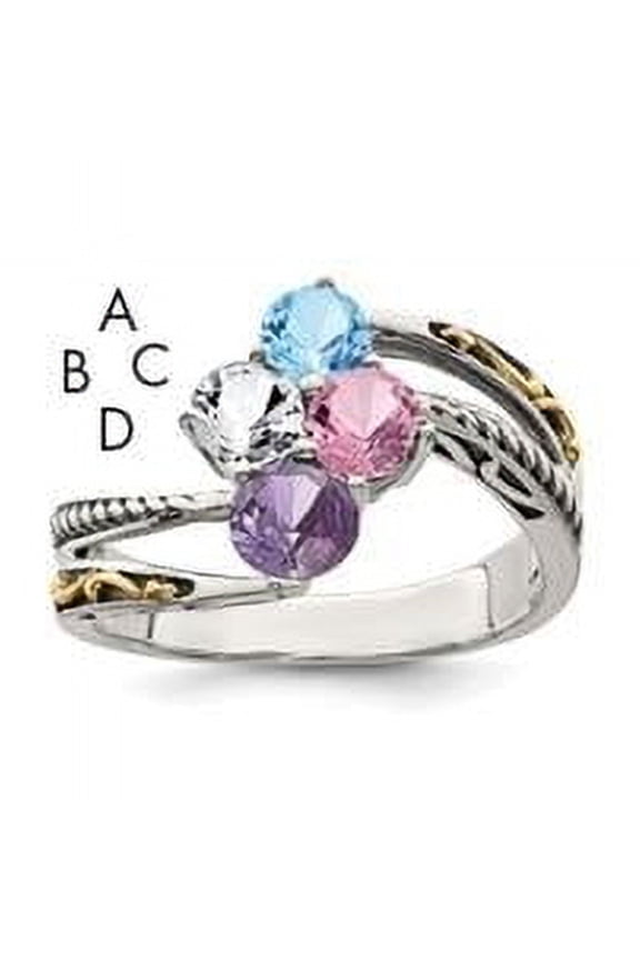 QMR15-4-7 Sterling Silver Two-Tone & 14K Four-Stone Mothers Ring Mounting - Size 7