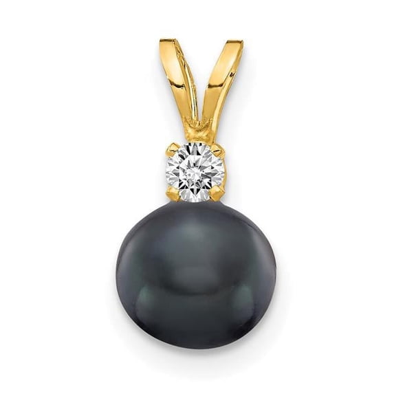14k 6-7mm Black Round Freshwater Cultured Pearl and AA Diamond Pendant XD23BP/AA