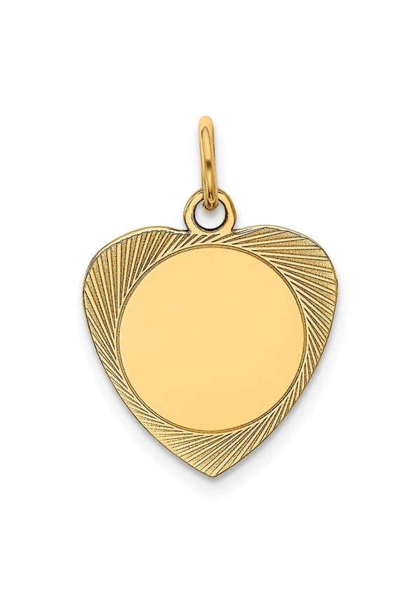 Finest GoldXM207-18 14K Yellow Gold Etched .018 Gauge Engravable Heart Disc Charm