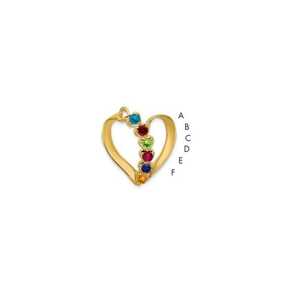 Finest GoldXMP4-6 14K Yellow Gold Polished 6-Stone Mothers Heart Slide Mounting Pendant