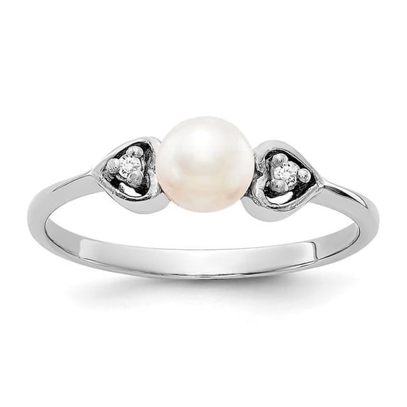 14k White Gold 4.5mm White Freshwater Cultured Pearl and AA Diamond Ring Y1937PL/AA