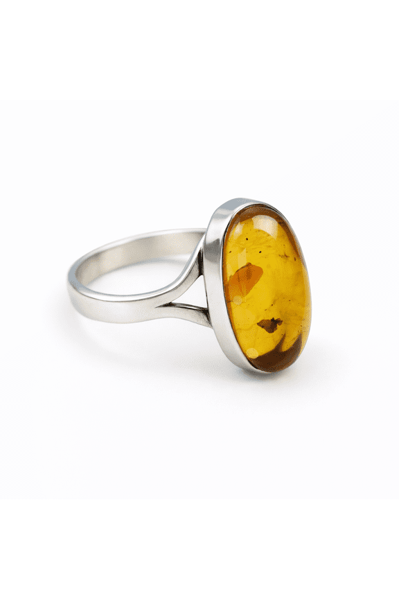 Finest Natural Dominican Amber Ring Oval Cabochon Shape 925 Sterling Silver
