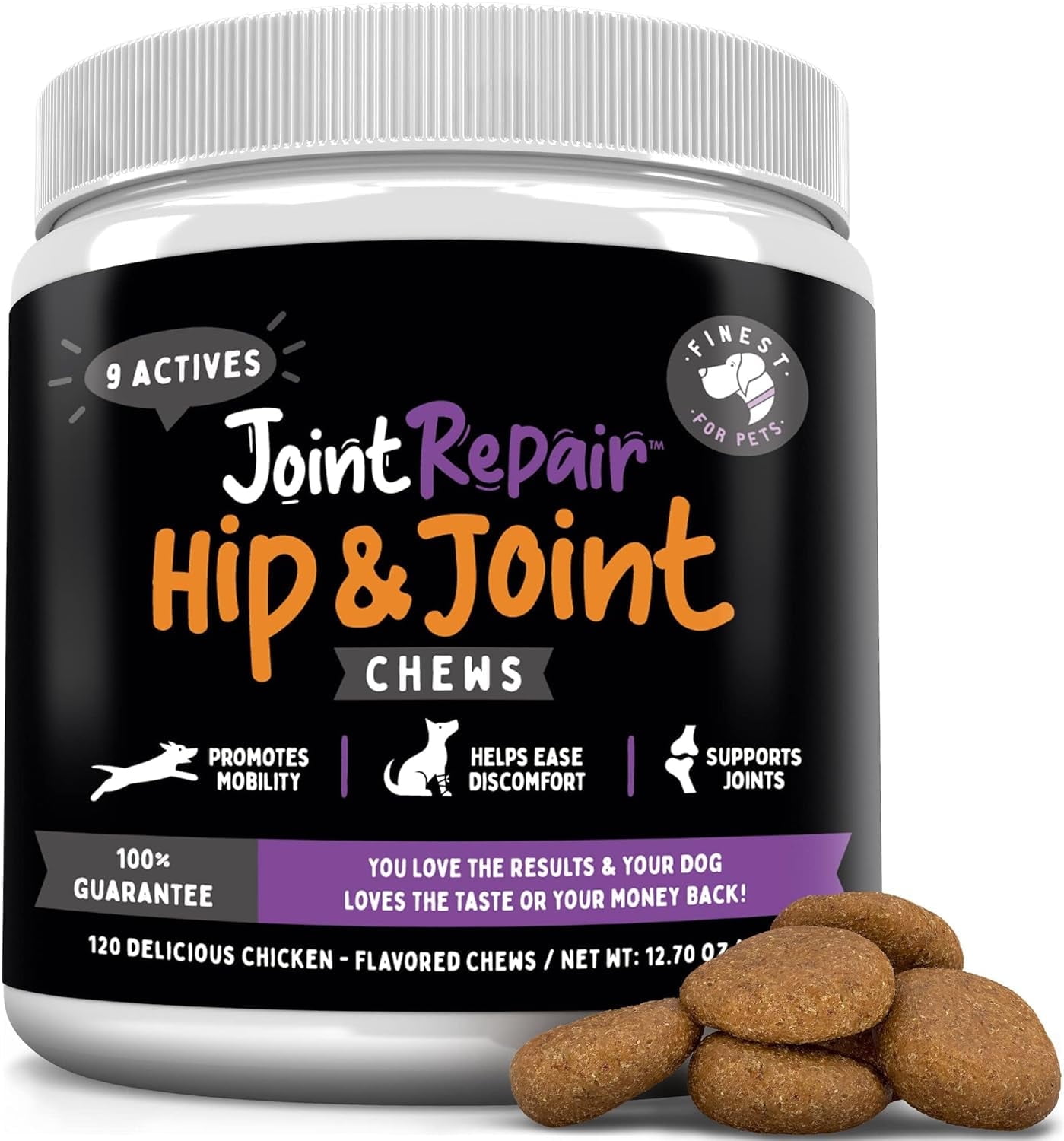 Finest for Pets Glucosamine Supplement Tablets for Dogs, Chicken Flavor, 12.7 oz Bottle