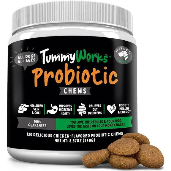 Finest For Pets TummyWorks Probiotic 120 Soft Chews for Dogs All Ages - Supports Digestive Health, Relieves Diarrhea, Constipation, Good for Itching, Allergies, Yeast Infections. Made in USA
