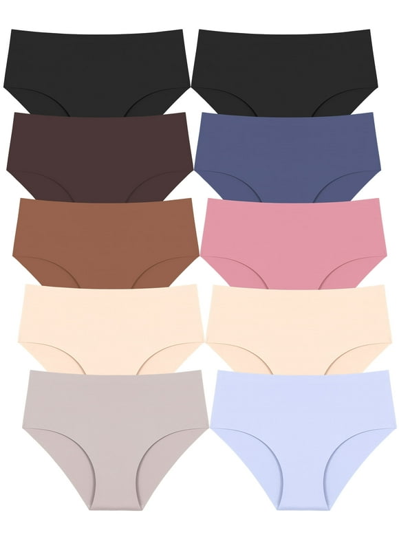10 Pack Seamless Underwear for Women No Show Panties Briefs Mid Rise Hipster Cheeky Ladies Bikini XS-XL