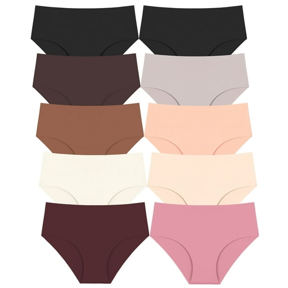 Finetoo 10 Pack Seamless Underwear for Women No Show Panties Briefs Mid Rise Invisible Hipster Silky Cheeky Ladies Bikini XS-XL