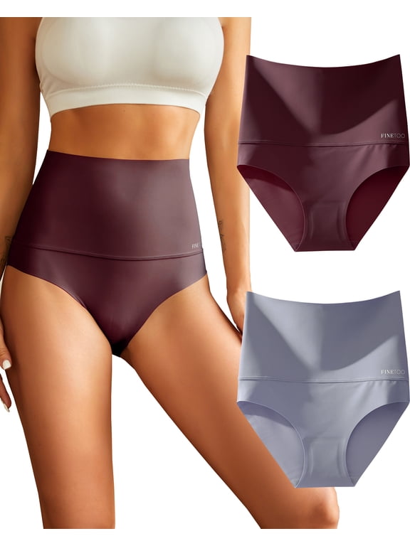 2 Pack High Waisted Underwear for Women Tummy Control Panties High Rise Body Shaper Brief Nylon Seamless Bikini Panty for Ladies S-XL