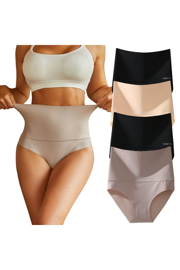 4 Pack High Waisted Underwear for Women Tummy Control Panties High Rise Body Shaper Brief Nylon Seamless Bikini Panty for Ladies S-XL