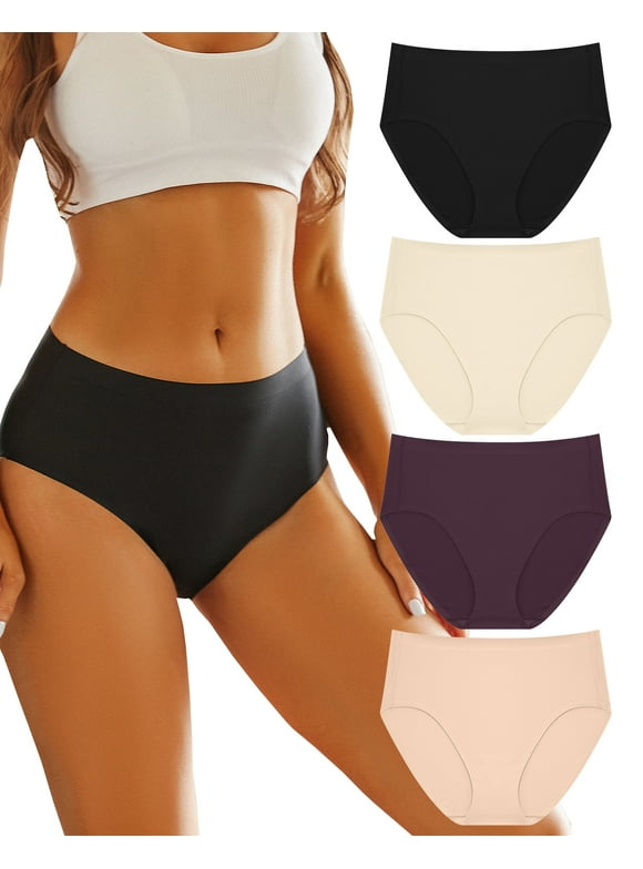 Finetoo 4 Pack Plus Size Underwear for Women Seamless High Waist Panties Soft Stretch Invisible No Show Briefs M-3XL