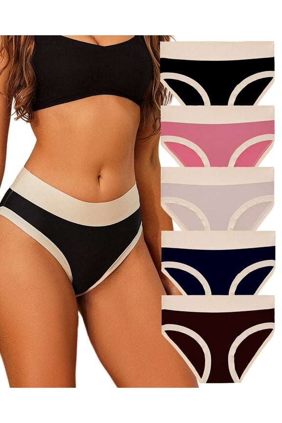 5 Pack High Waisted Underwear for Women Tummy Control Panties Seamless Hi-Cut Panty Soft Stretch Invisible No Show Briefs M-3XL