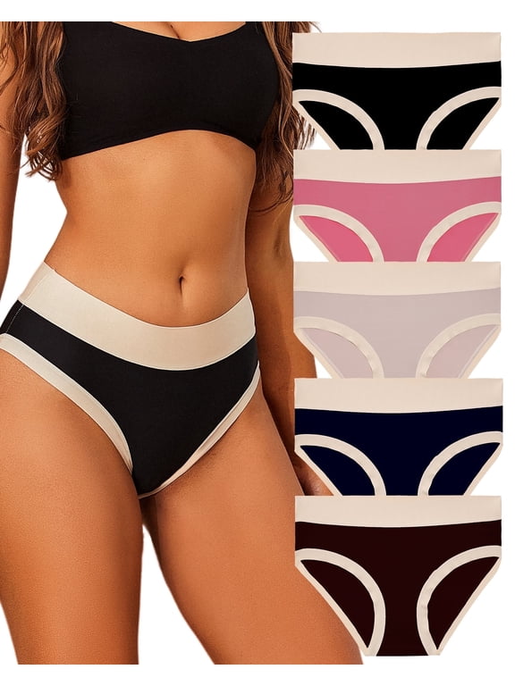 5 Pack High Waisted Underwear for Women Tummy Control Panties Seamless Hi-Cut Panty Soft Stretch Invisible No Show Briefs M-3XL