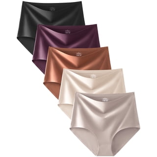 Finetoo 5 Pack Seamless Underwear for Women Tummy Control High Waisted Bikini Cheeky No Show Briefs Ladies Panties XL