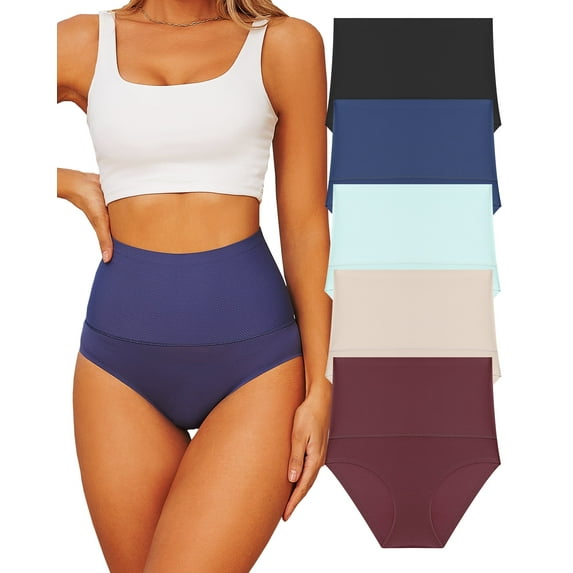 Finetoo 5 Pack Tummy Control Shapewear Underwear for Women High Waisteded Body Shaper Panties Butt Lifter Slimming Briefs Sport Breathable Panty for Ladies S-XXL
