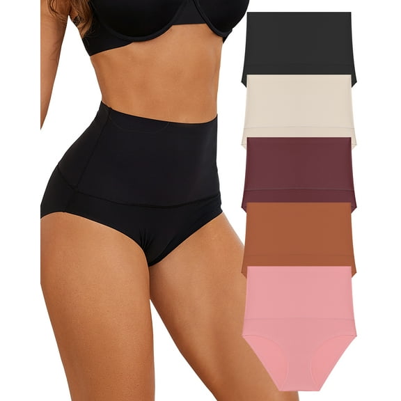 Finetoo 5 Pack Tummy Control Shapewear Underwear for Women High Waisteded Body Shaper Panties Butt Lifter Slimming Briefs Sport Breathable Panty for Ladies S-XXL