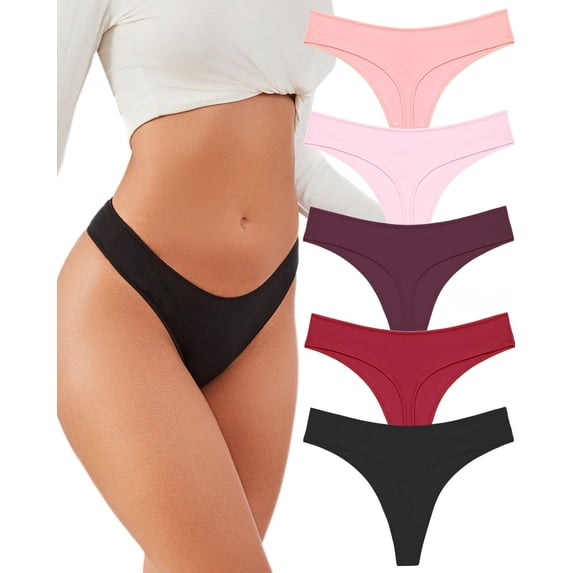 Finetoo 5 pack Cotton Underwear for Women Thongs for Women Panties S
