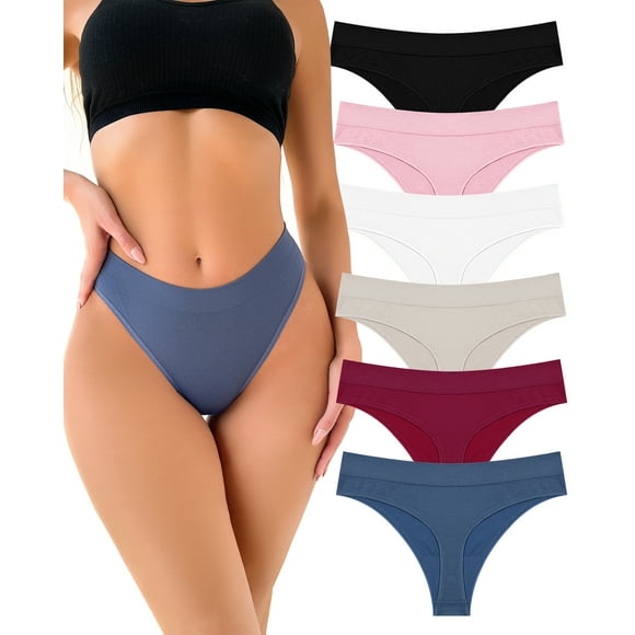 Finetoo 6 Pack Seamless Thong For Women No Show High Waisted Thong Breathable Tangas Panties S-XL