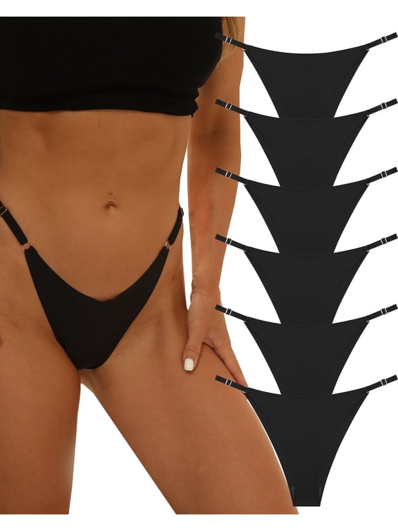 6 Pack Seamless Underwear for Women Cheeky Panties No Show High Cut Low Rise Adjustable Womens Bikini Underwear