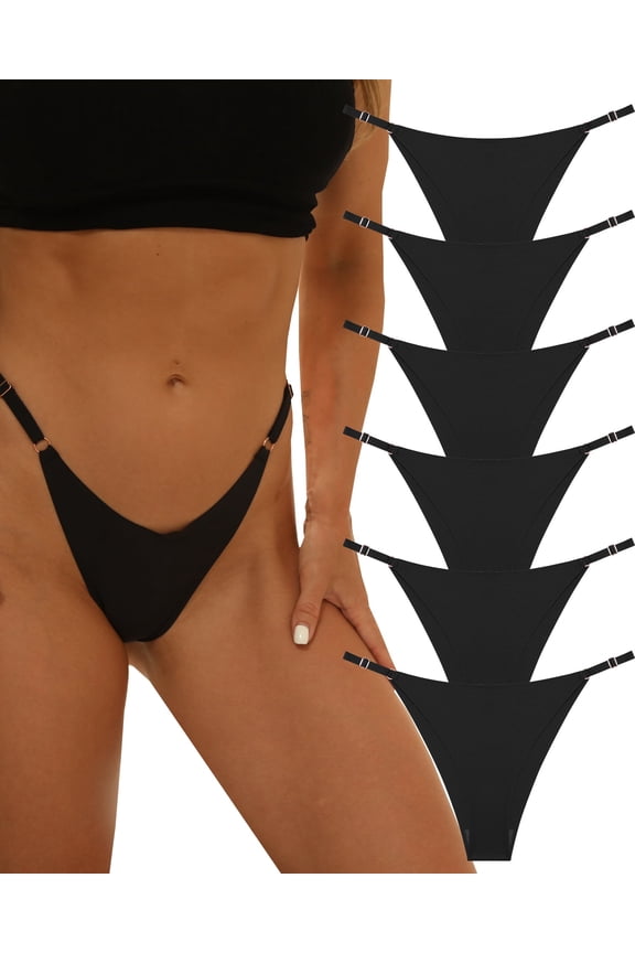 6 Pack Seamless Underwear for Women Cheeky Panties No Show High Cut Low Rise Adjustable Womens Bikini Underwear