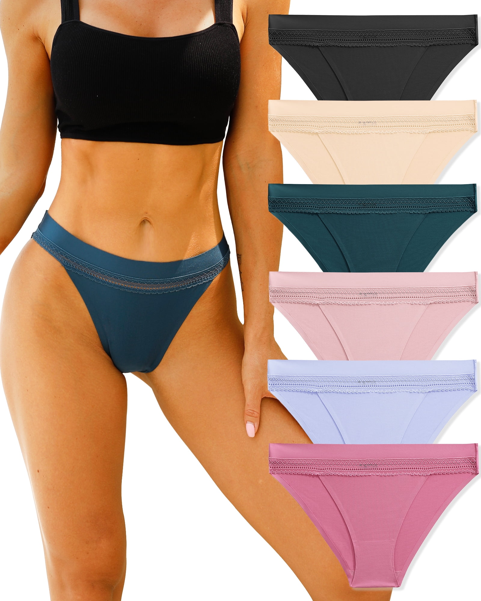 FINETOO 6 Pack Sexy Underwear for Women Silky Seamless No Show Panties  Ladies Lace Bikini Lightweight Cheeky Hipster(S) at  Women's Clothing  store
