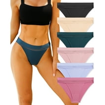 Finetoo 6 Pack Seamless Underwear for Women High Cut Bikini Panties Stretch Invisible No Show Lace Cheeky Panty Pack