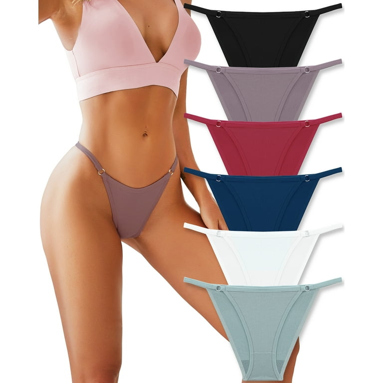 FINETOO 6 Pack String Underwear for Women Cotton High Cut Stretch Breathable  Low Rise Hipster Cheeky Bikini Panties S-XL at  Women's Clothing store