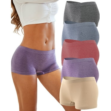 Finetoo Boxer Underwear For Women Seamless Boyshorts Panties Full Coverage Soft Stretch Boxer Briefs Ladies 5 Packs
