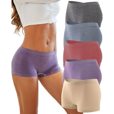 Finetoo Boxer Underwear For Women Seamless Boyshorts Panties Full Coverage Soft Stretch Boxer Briefs Ladies 5 Packs