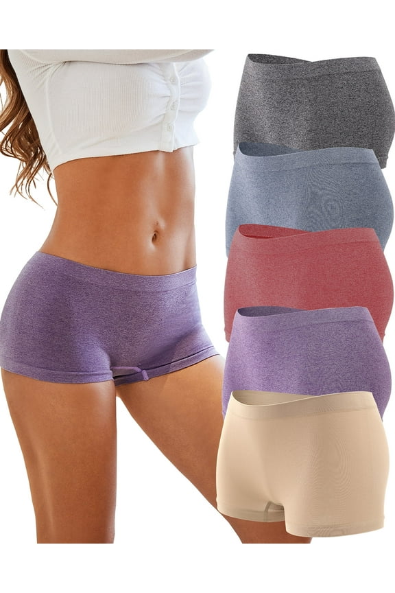 Boxer Underwear For Women Seamless Boyshorts Panties Full Coverage Soft Stretch Boxer Briefs Ladies 5 Packs