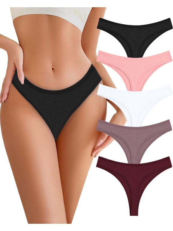 Cotton Thongs for Women Soft Breathable Women Underwear Pack Stretch Low Rise Thong Panties 5pcs S-XXL